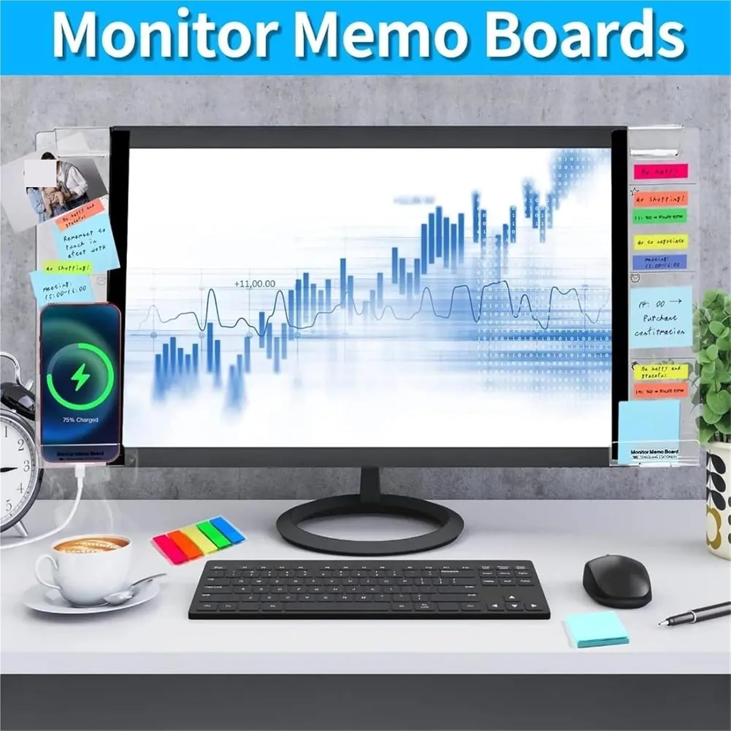 Transparent Monitor Memo Board Multi-Functional Acrylic Display Message Self-Adhesive Sticky Note Holder Office Supplies(Right)