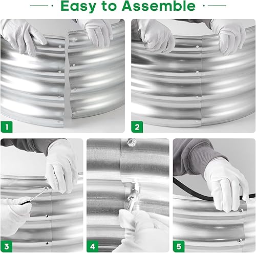 Vista 7 de JERIA Jardinera elevada, galvanizada elevada de 2 x 2 x 1 pies, para exteriores, con fácil montaje, cama de jardín redonda para verduras, frutas