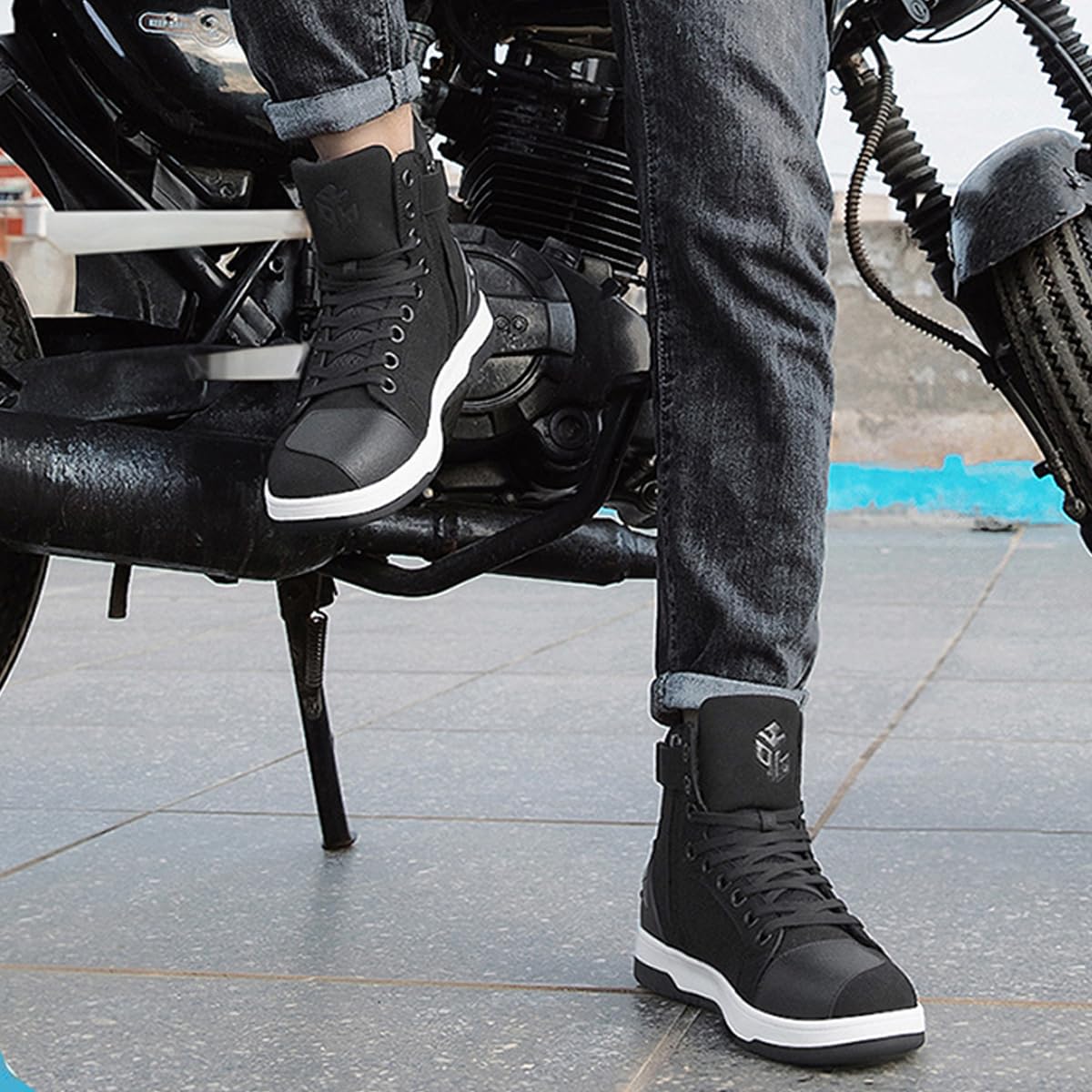 SDEQA Scarpe Moto Uomo Stivali da Motocross Strada Casual | Traspirante Antiscivolo Supporto per La Caviglia Suola Antiscivolo Impugnatura del Cambio