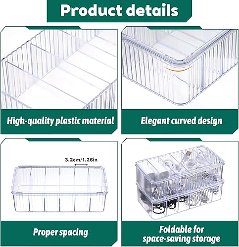 Miniatura 4 de Paquete de 4 cajas organizadoras de cables transparentes con tapa, caja de almacenamiento de cables transparente, cajas organizadoras de alambre,