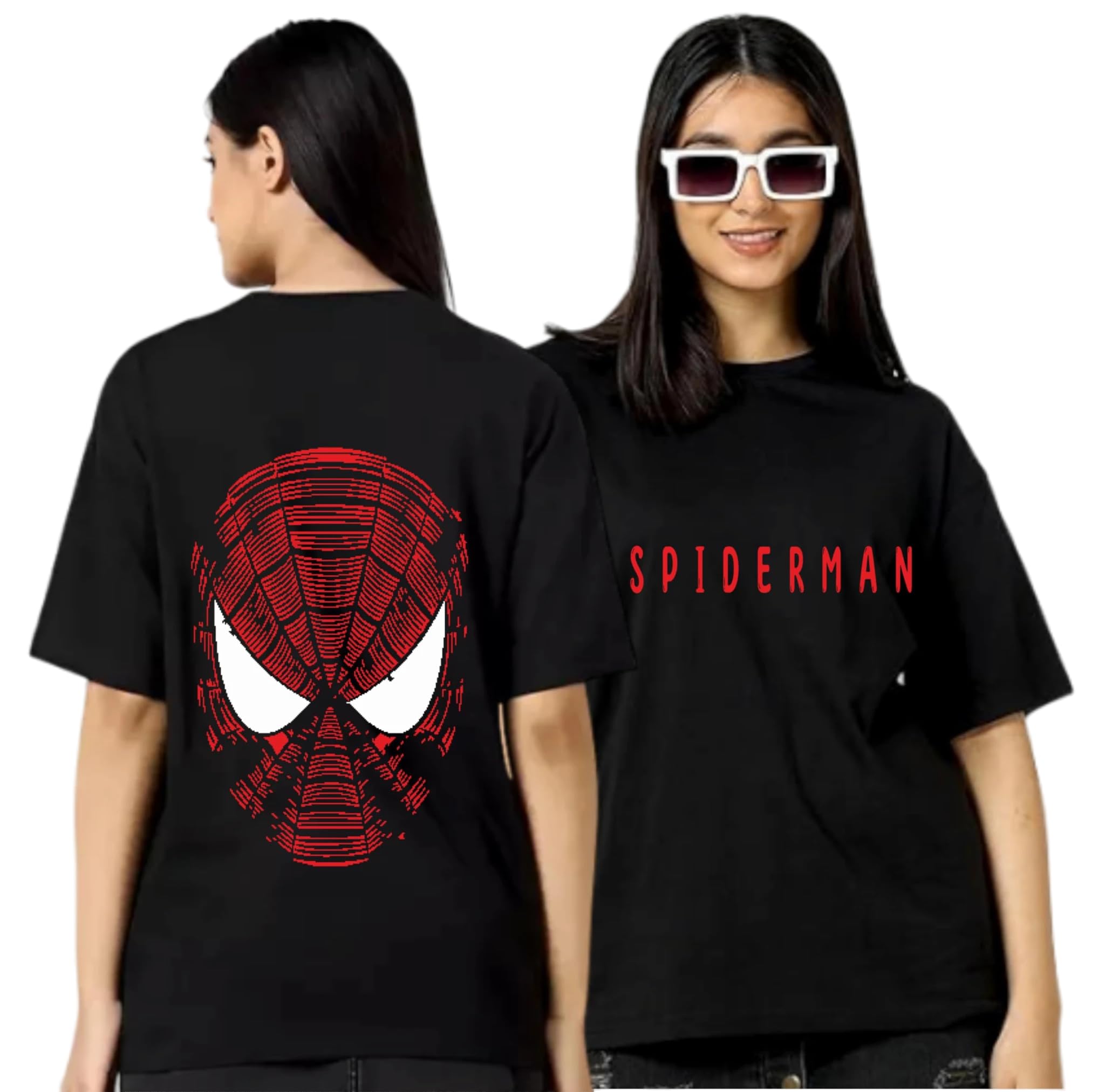 Uniplanet Store Oversize Spiderman Round Neck Anime Printed Black Cotton Tshirt for Women