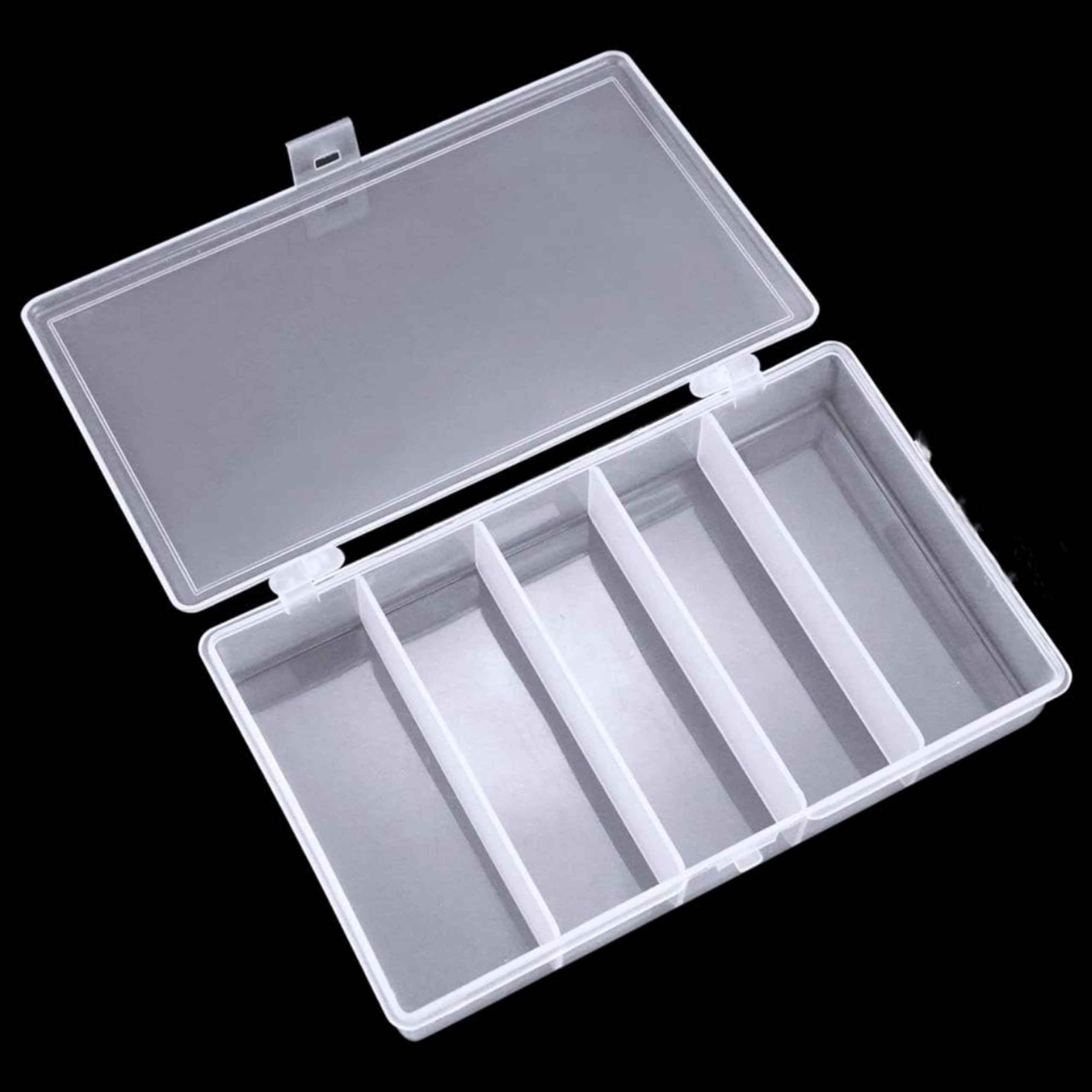 Hope Kart Empty Plastic Fishing Tackle Lure Box Organizer 5 Compartment for Fish Storage Deep Combo Big Kit Set Transparent Clear See Thru Container-image-1