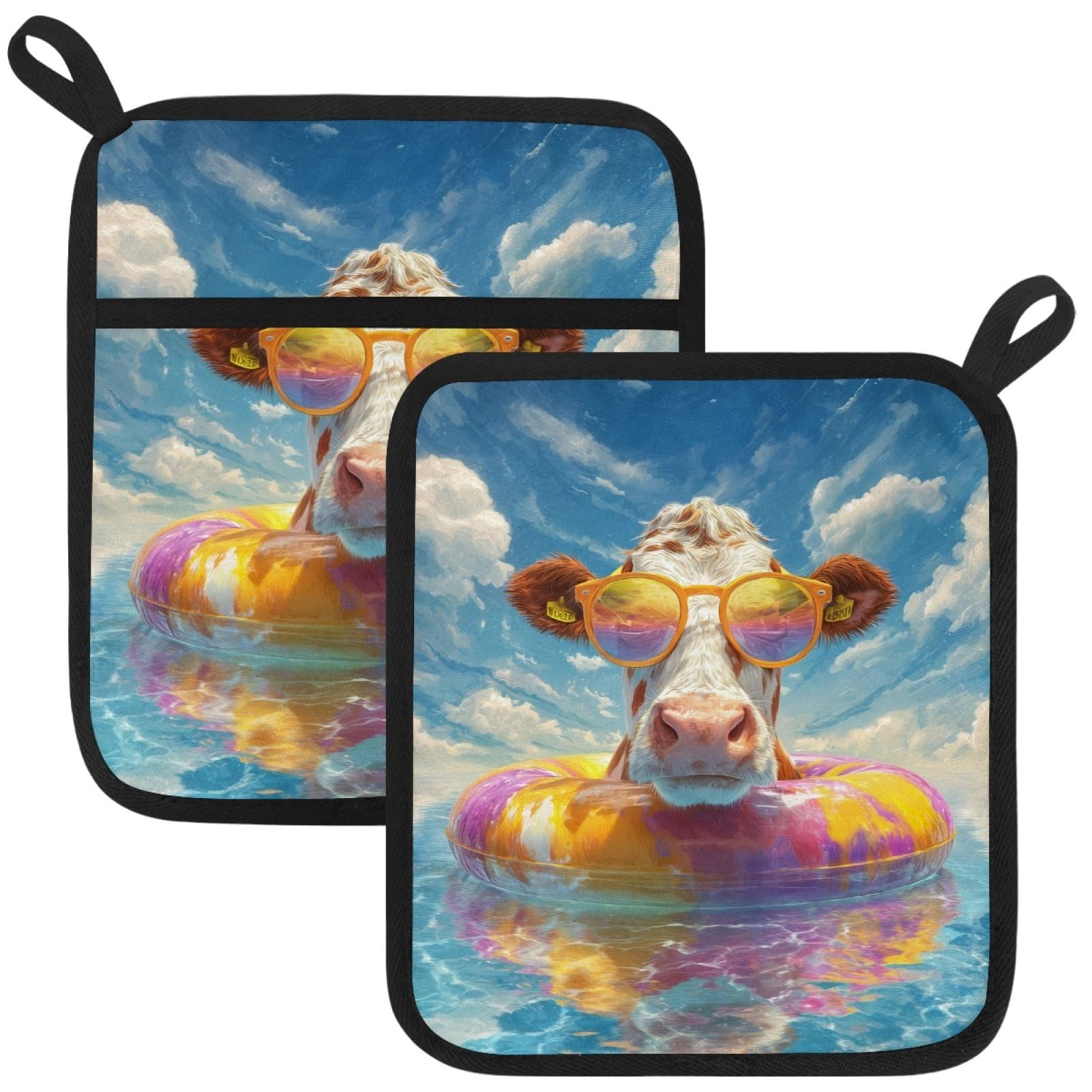 VAPOKF Summer Cows Kitchen Hot Pot Holder, Pot Holders Heat Resistant Pot Holder with Pocket Heat Resistant Trivets for Hot Pans Cotton Pot Mitts for Kitchen Cooking Baking