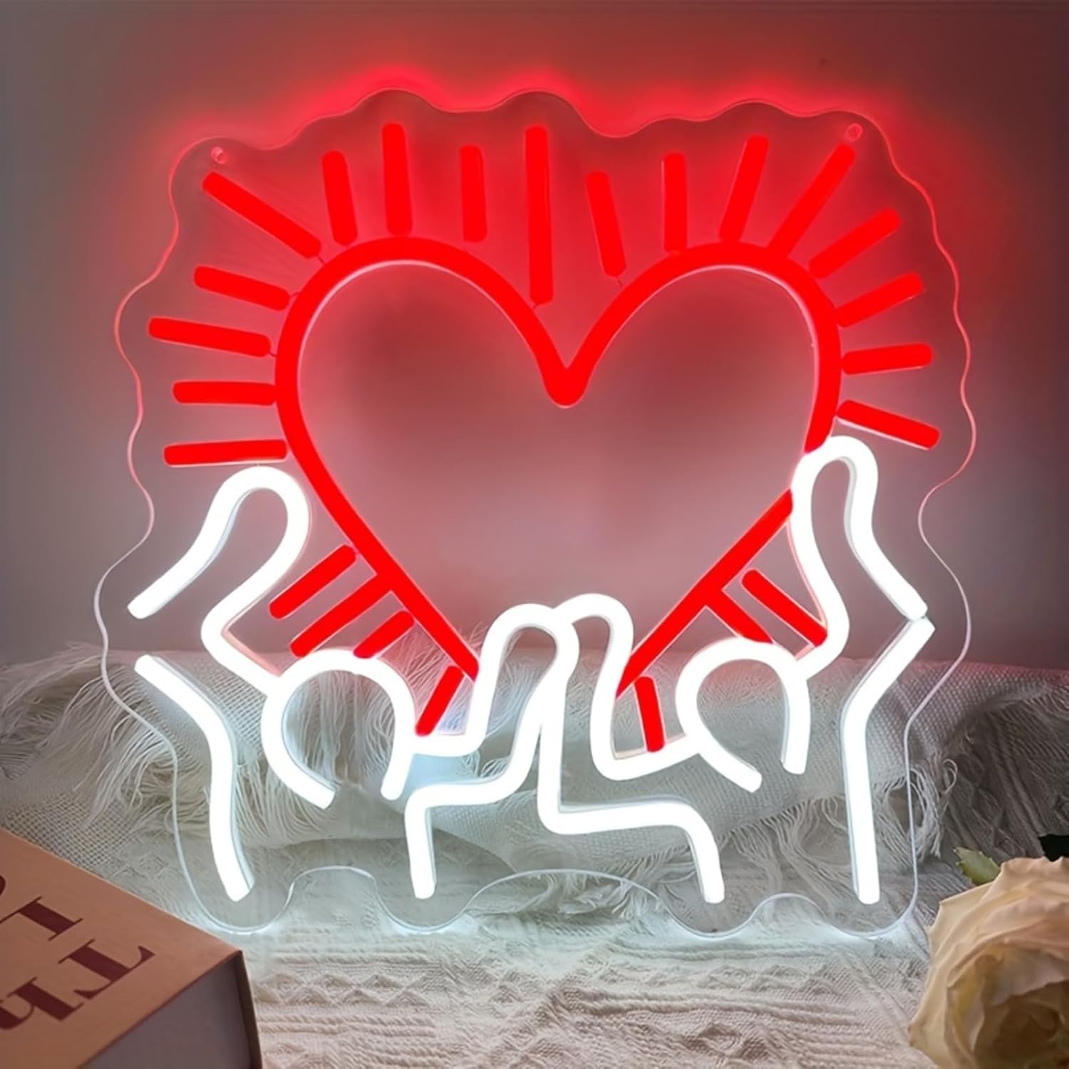 Love Art Neon Sign Graffiti Wall Art Decorative Neon Sign, Red and White Neon Sign for Bedroom Game Room Club Personalized Gift, Art Wall Decorative Light 12.6″ × 12.2″
