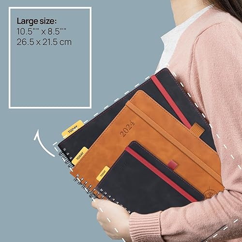 Miniatura 6 de POPRUN Agenda 2024 - Agenda semanal de 8.5 x 10.5 pulgadas, agenda 2024 con pestañas mensuales, cubierta suave en espiral, bolsillo interior, 3.53