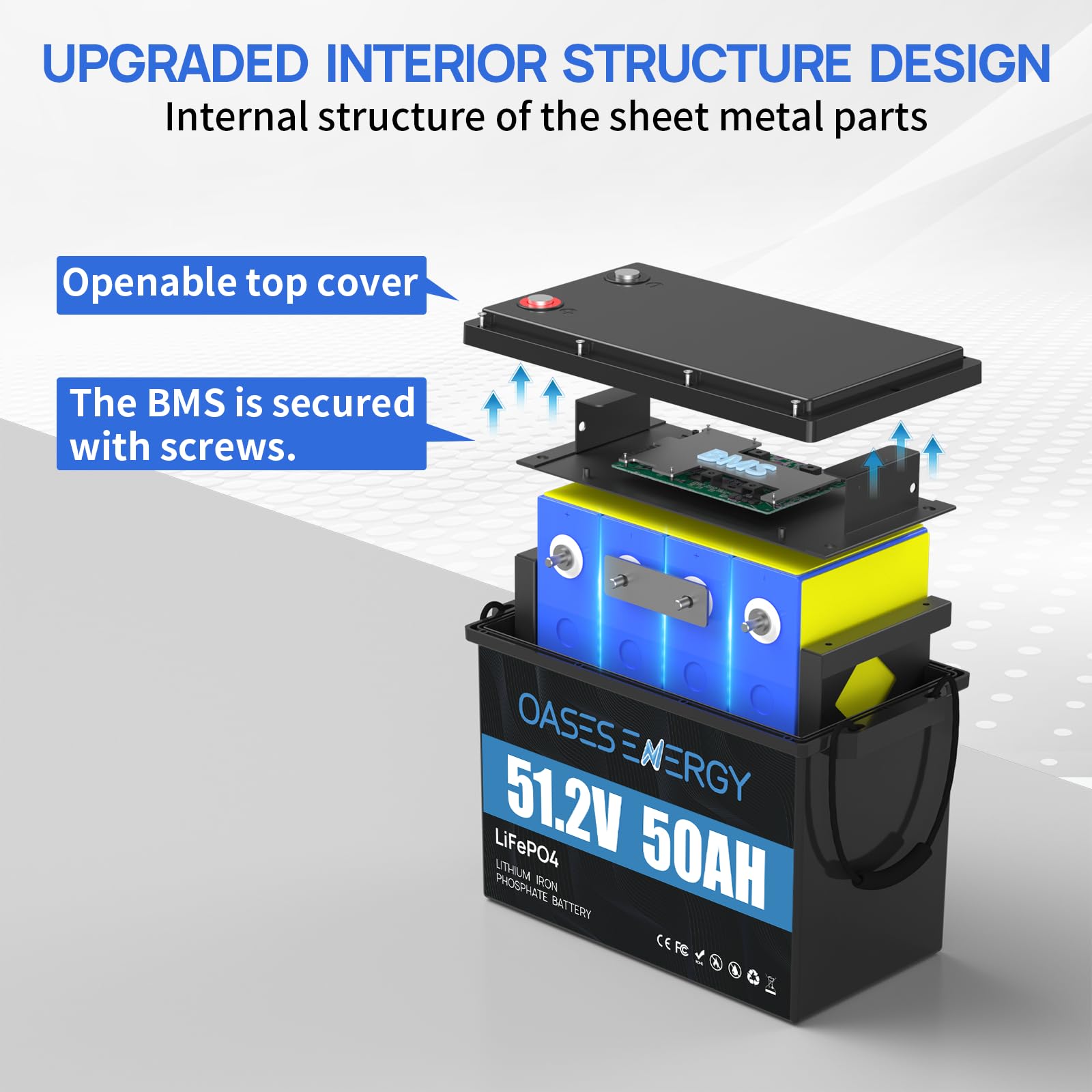 Mini batterie au lithium LiFePO4 48V 50Ah avec Bluetooth BMS 100A, batterie LiFePO4 à cycles profonds 48V, énergie 2560Wh pour hors réseau, solaire, camping-car, bateau, bateau