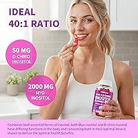 Vista 4 de Paquete de 2 gomitas de mio-inositol y D-Chiro inositol, proporción 40:1 suplemento de inositol con vitamina D3, glicinato de magnesio, folato