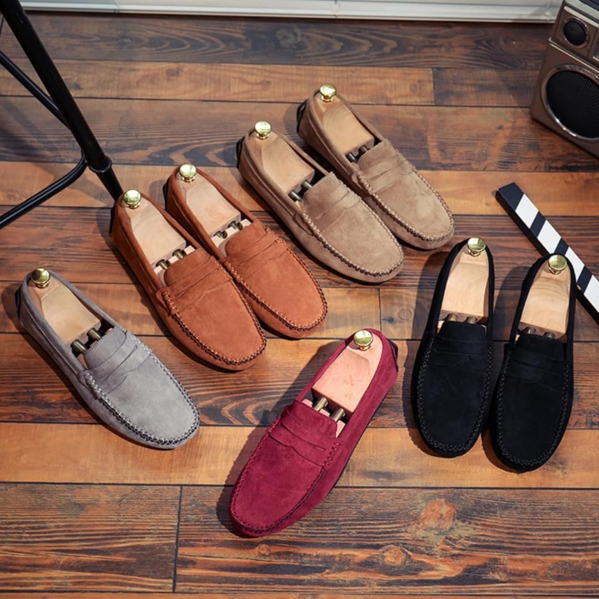 Penny Loafer für Herren, Wildleder, Slip-On-Wildleder-Mokassins, handgefertigt, weich, atmungsaktiv, Business-Kleid, flache Fahrschuhe