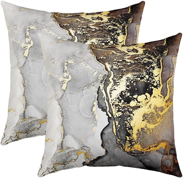 Feelyou Black Grey Marble Pillow Cases Cushion Covers Modern Marble Aesthetic Throw Pillow Covers 18"x18" Set of 2 Soft Watercolor Artwork Design Throw Pillowcases Gold Abstract Marble Cushi