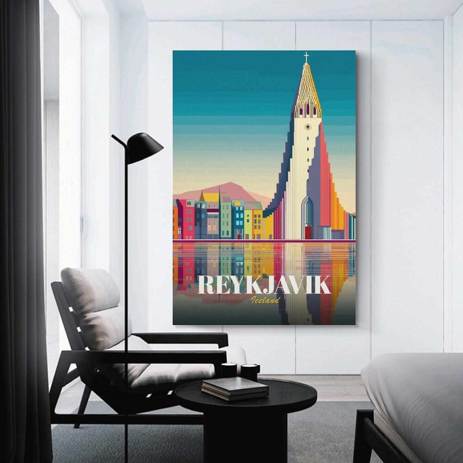 Junmoney Reykjavik Cityscape with Hallgrímskirkja Home Decor Wall Art 16x24inch(40x60cm), for Lounge, Bedroom Or Personal Spaces, Gift Idea for Housewarming And Birthdays