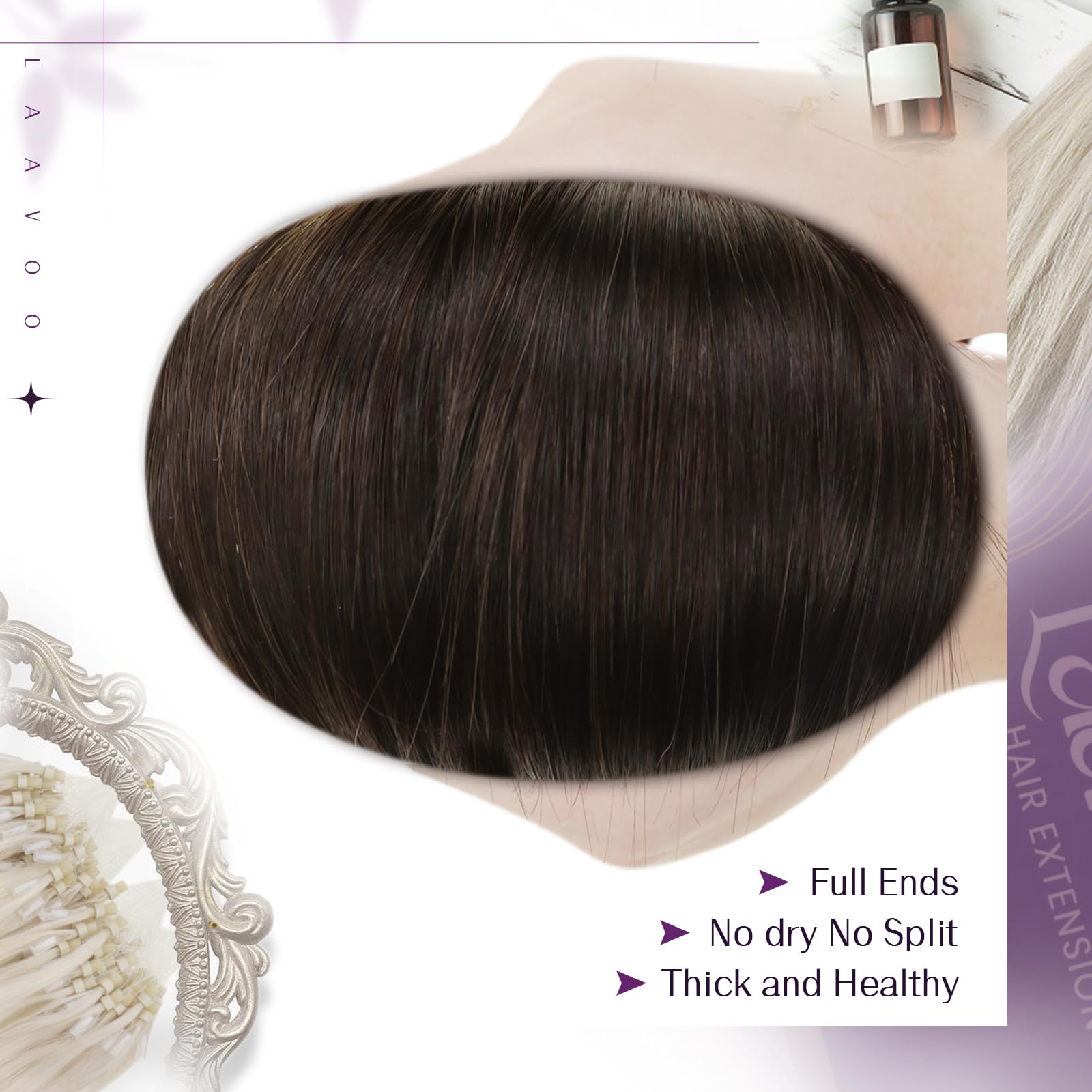 LaaVoo Micro Ring Hair Extensions Real Human Hair Brown Remy Straight Darkest Brown Invisible Micro Beads Hair Extensions 50g 50s 18 Inch #2 - Image 4