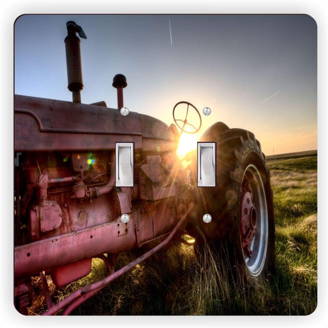 Engine of Old Fashioned Tractor -Light Switch Plate Cover - Double GFI Double Rocker - Two Gang Switch Plate Cover Switch Plate Cover