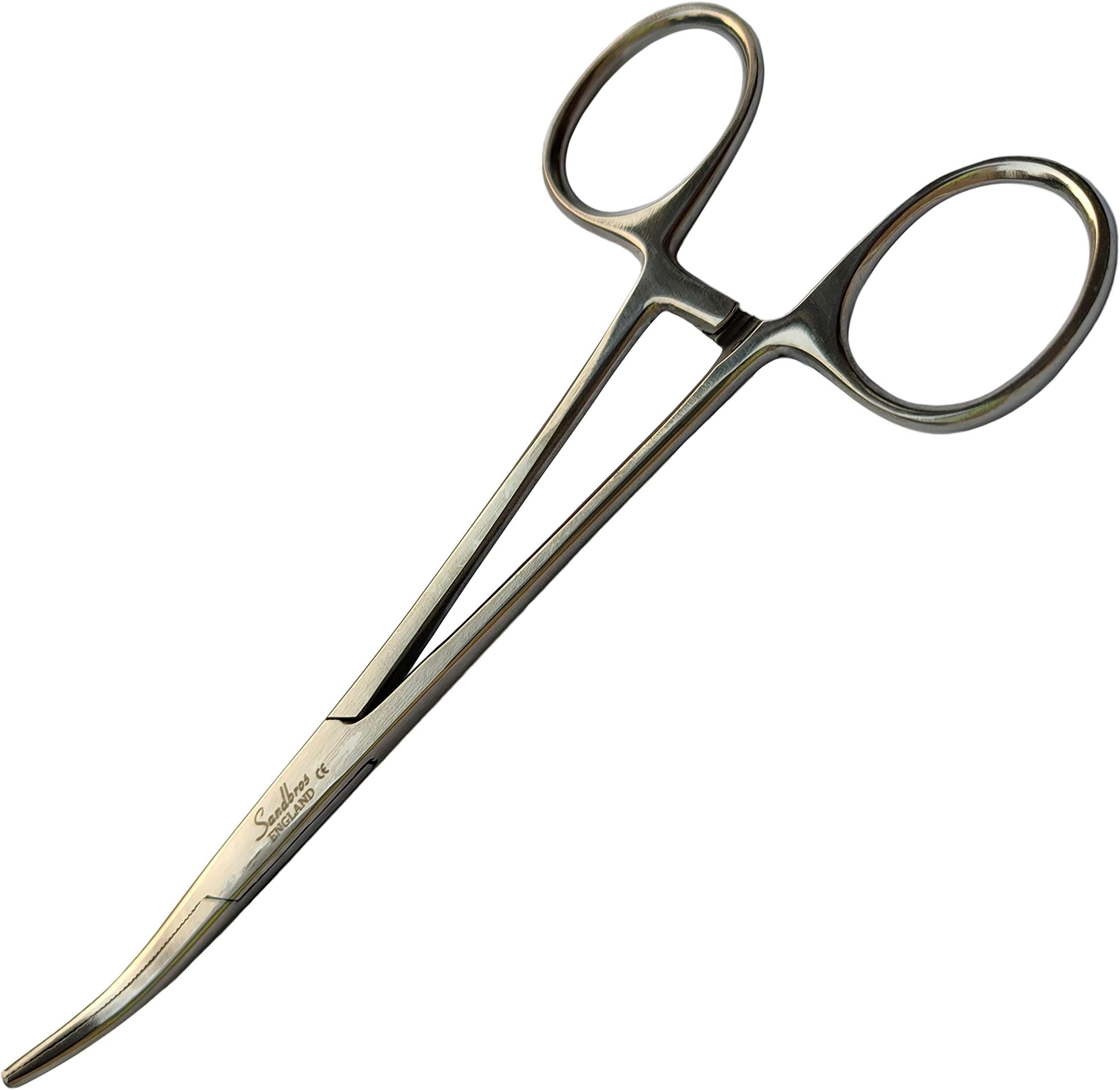 Sandbros Curved Hemostats Forceps, Dog Ear Hair Remover for Fish Unhooking and Jewellery Making.14cm Serrated Tip Cats and Dogs Ear Tweezers for Dogs Ears, Alligator Forceps