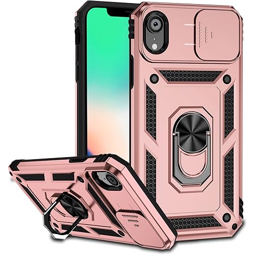 Hitaoyou iPhone xr case with Camera Cover,iPhone xr Phone Case, iPhone xr case with Kickstand Military Grade Shockproof Heavy Duty Protective with Magnetic Car Mount Holder Cases for iPhone xr Pink