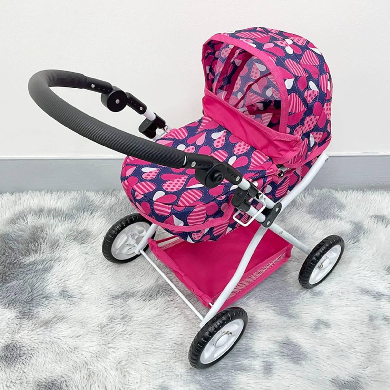 Sharplace Cochecito de Muñecas Carrito de Muñeca Silla de Juguete Cuna Paseadora para Muñecas con Estructura de Hierro y Ruedas, Cochecito De Muñeca FL9138 Bolsa De PE con Cabecera De Tarjeta