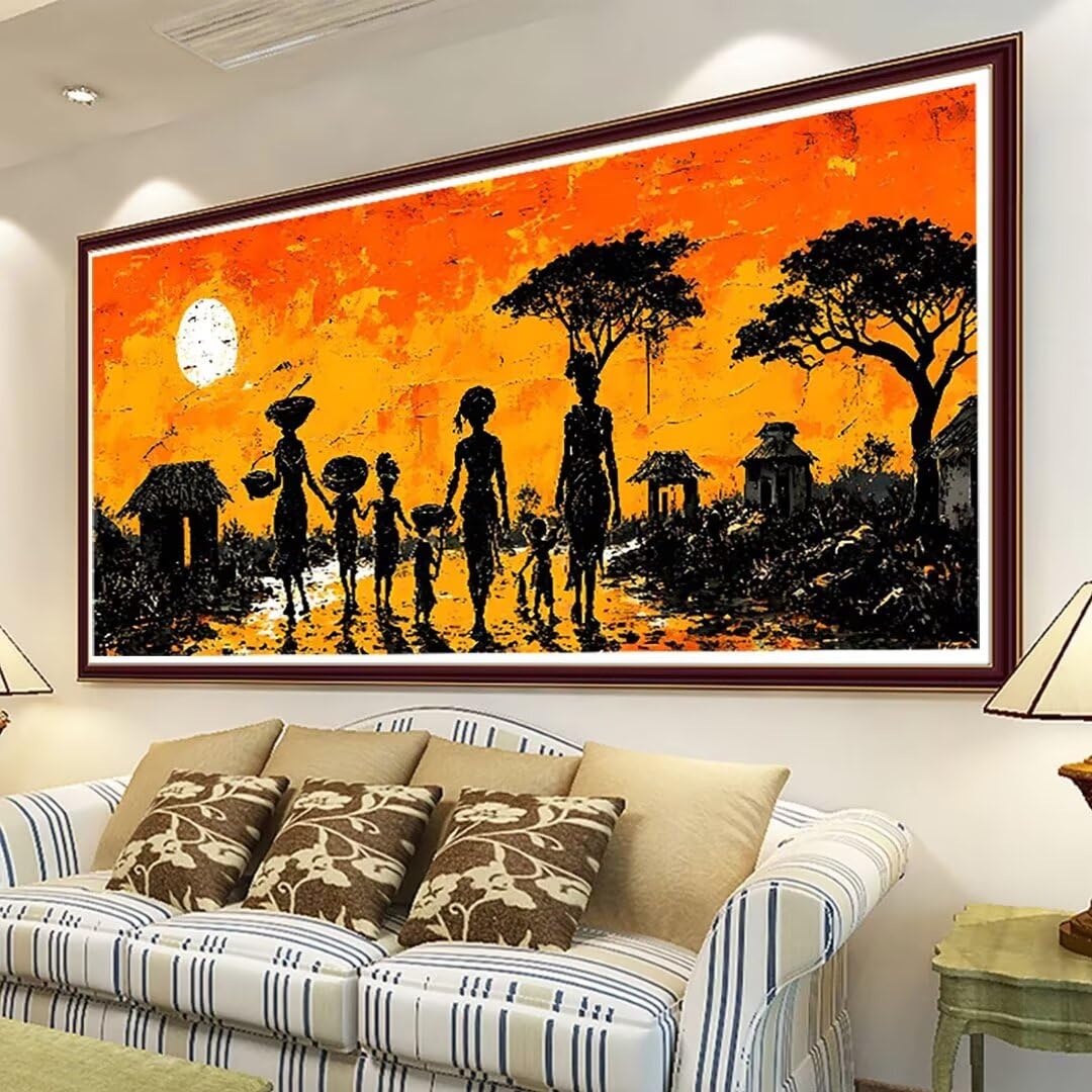 Astratto Dipingi con i Numeri Principianti Adulti, Dipingi con i Numeri Kit Tramonto Pittura a Olio su Tela Fai da Te - Passatempo per Adulti per Decorazione Casa Regalo, Senza Cornice 60x120cm 9-K
