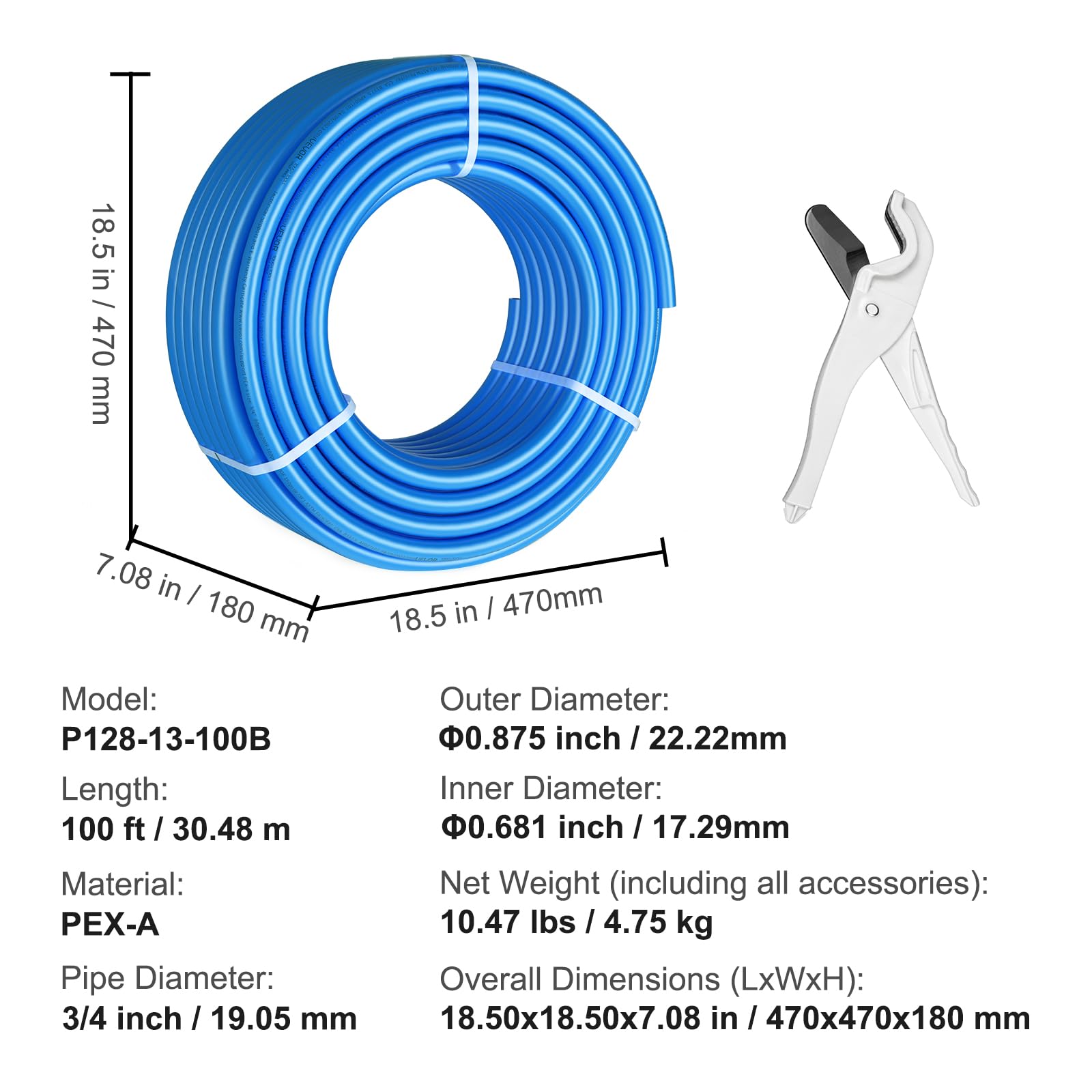 VEVOR P128-13-100B Nuovo Modello PEX Tubing, Blu, 3/4" X100ft