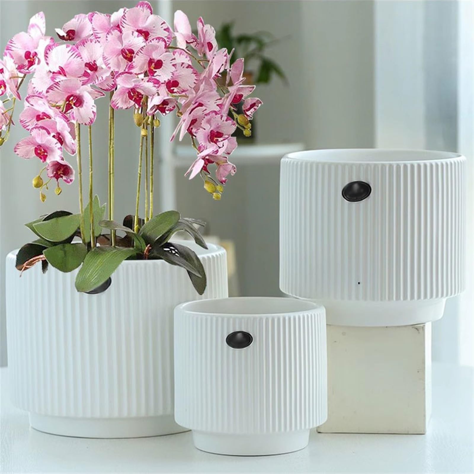 doniczki, Ceramiczna doniczka bardzo duża kaliber Phalaenopsis z tacką do wiszących róż storczykowych wnętrz(White,S)