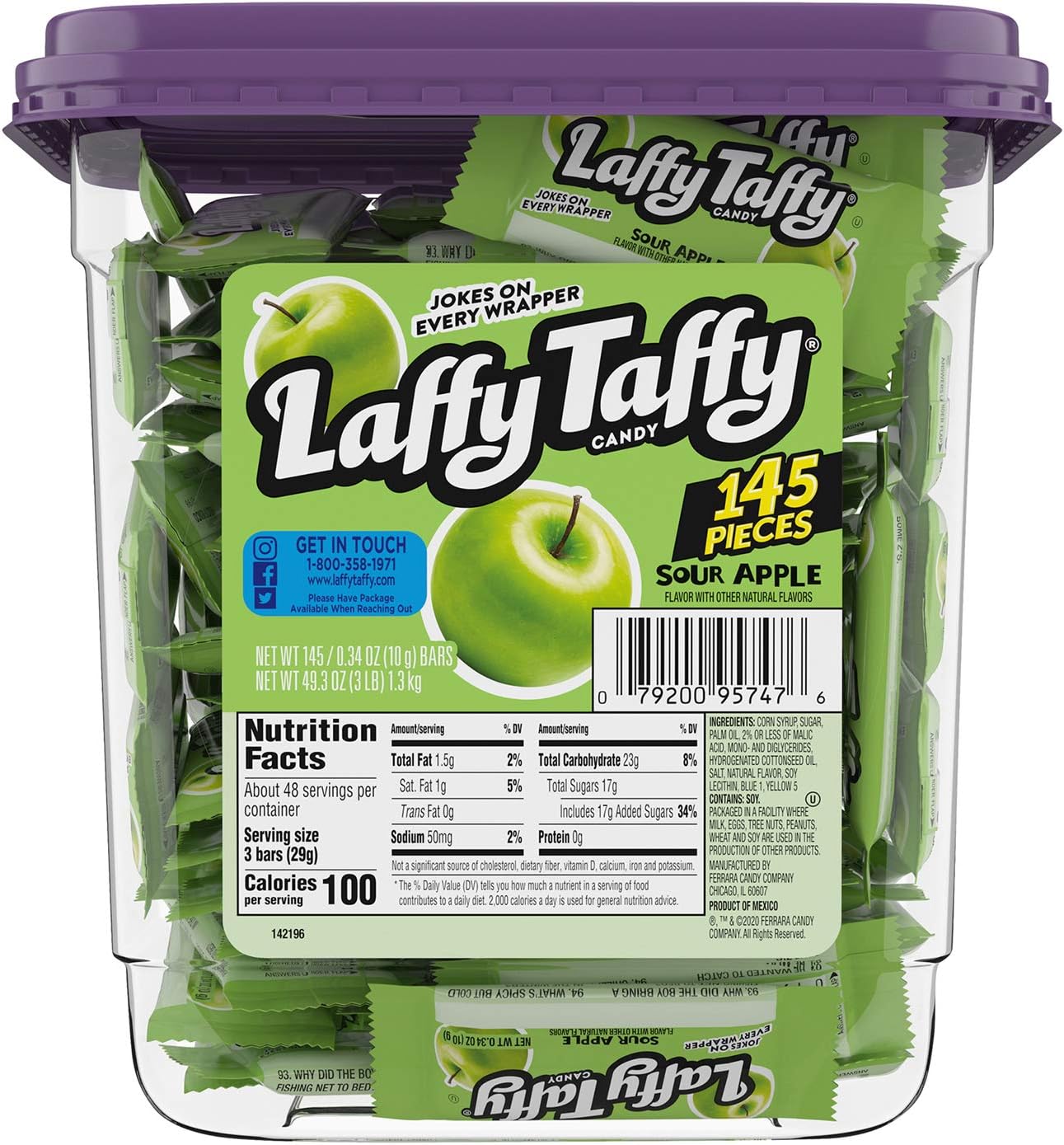 Laffy Taffy Candy Jar, Sour Apple, 145 Count