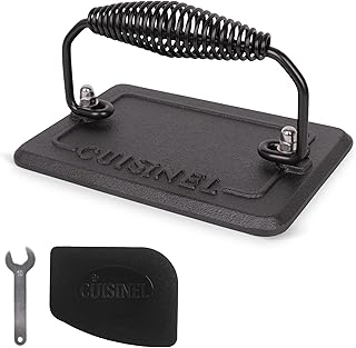 Cuisinel Grill Press - Cast Iron Burger Press for Bacon, Steak & Hamburgers - 6.75" x 4.5" Rectangular Pre-Seasoned 2.8-lb. Weight Sandwich Maker - Griddle, BBQ Accessory - Comfort-Grip Handle