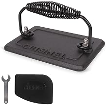 Cuisinel Grill Press - Cast Iron Burger Press for Bacon, Steak & Hamburgers - 6.75" x 4.5" Rectangular Pre-Seasoned 2.8-lb. Weight Sandwich Maker - Griddle, BBQ Accessory - Comfort-Grip Handle