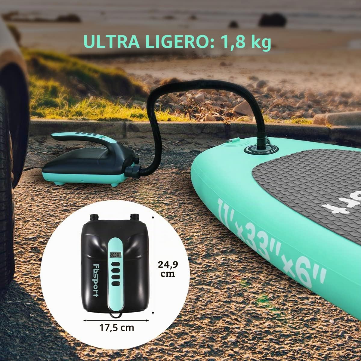 Inflador Electrico Paddle Surf, Bomba de Aire Eléctrica Portatil 20PSI, 12V DC Hinchador con Función de Apagado Automático y LCD, Inflado y Desinflado 2 en 1, para Kayak Colchón de Aire Tienda y Barco