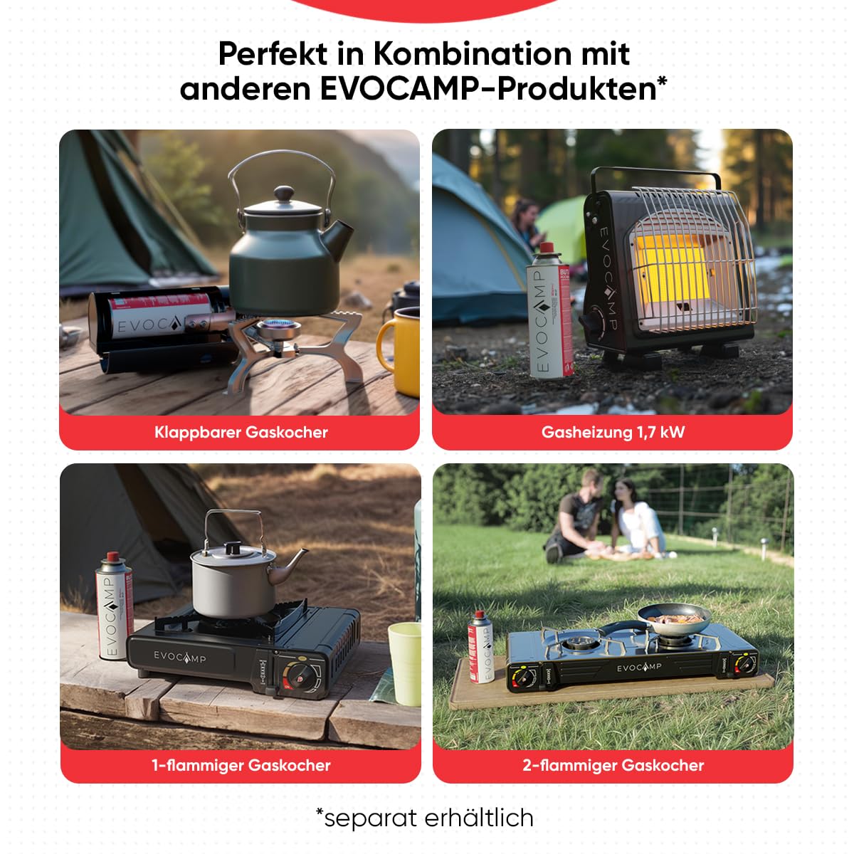 EVOCAMP 8x Stück Butan Gaskartuschen 227g Typ MSF-1a Bajonett Ventil ideal für Campingkocher, Gasheizung, Unkrautbrenner, Camping Gas Butangas Kartusche, Universaldruckgasdose für Camping und BBQ