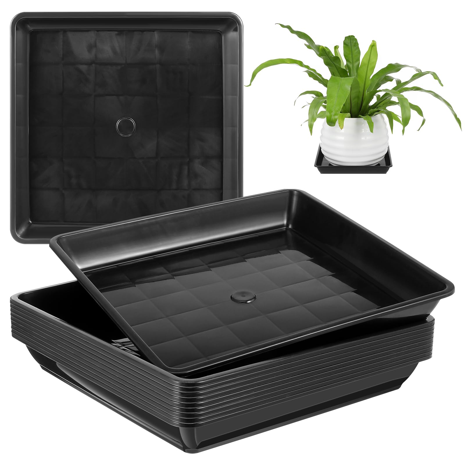 Yardwe 10Pcs Square Plant Saucer, Black Plastic Plant Drip Trays for Indoor Outdoor Garden Potted - 18cm