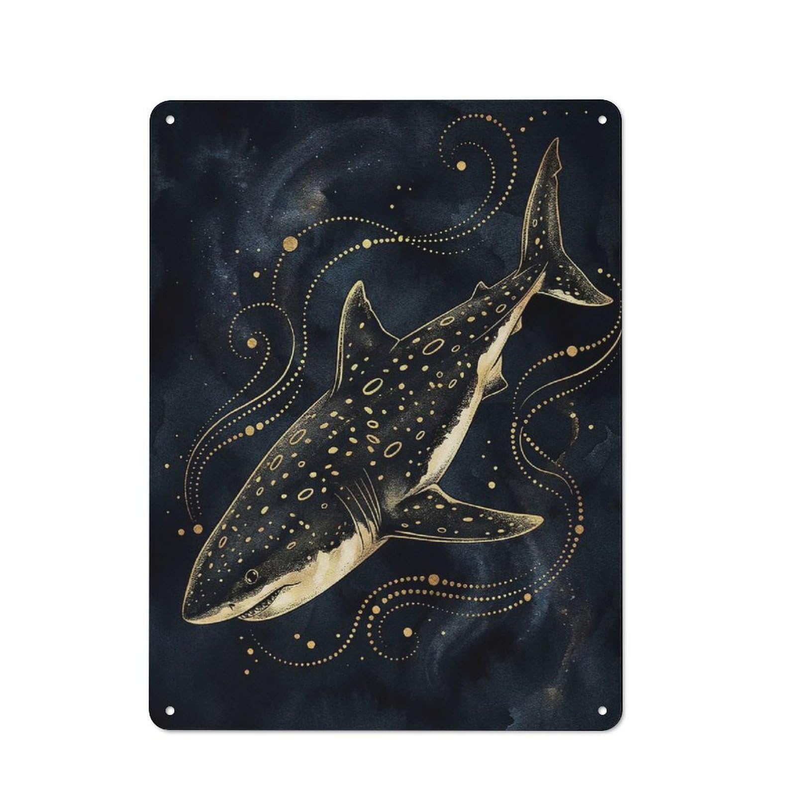 Whale Shark in Dark Blue Watercolor Decorative Metal Plaque 40x30cm, Loft Style Urban Room Decor for Flat, Bar, Studio Or Gallery Wall