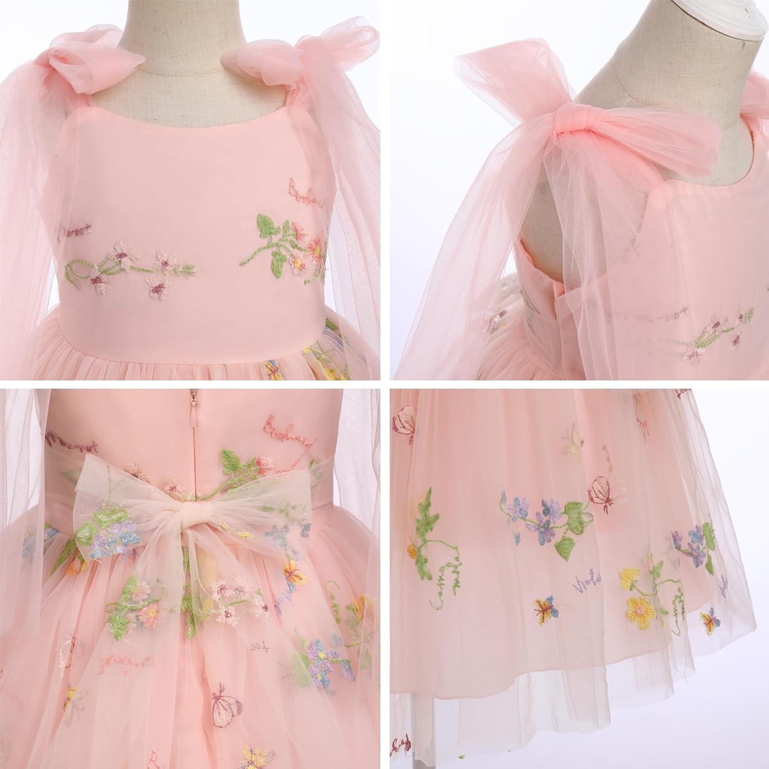 IBTOM CASTLE Toddler Baby Flower Girl Dress Sleeveless Floral Embroidered Tulle Dresses for Wedding Birthday Pageant