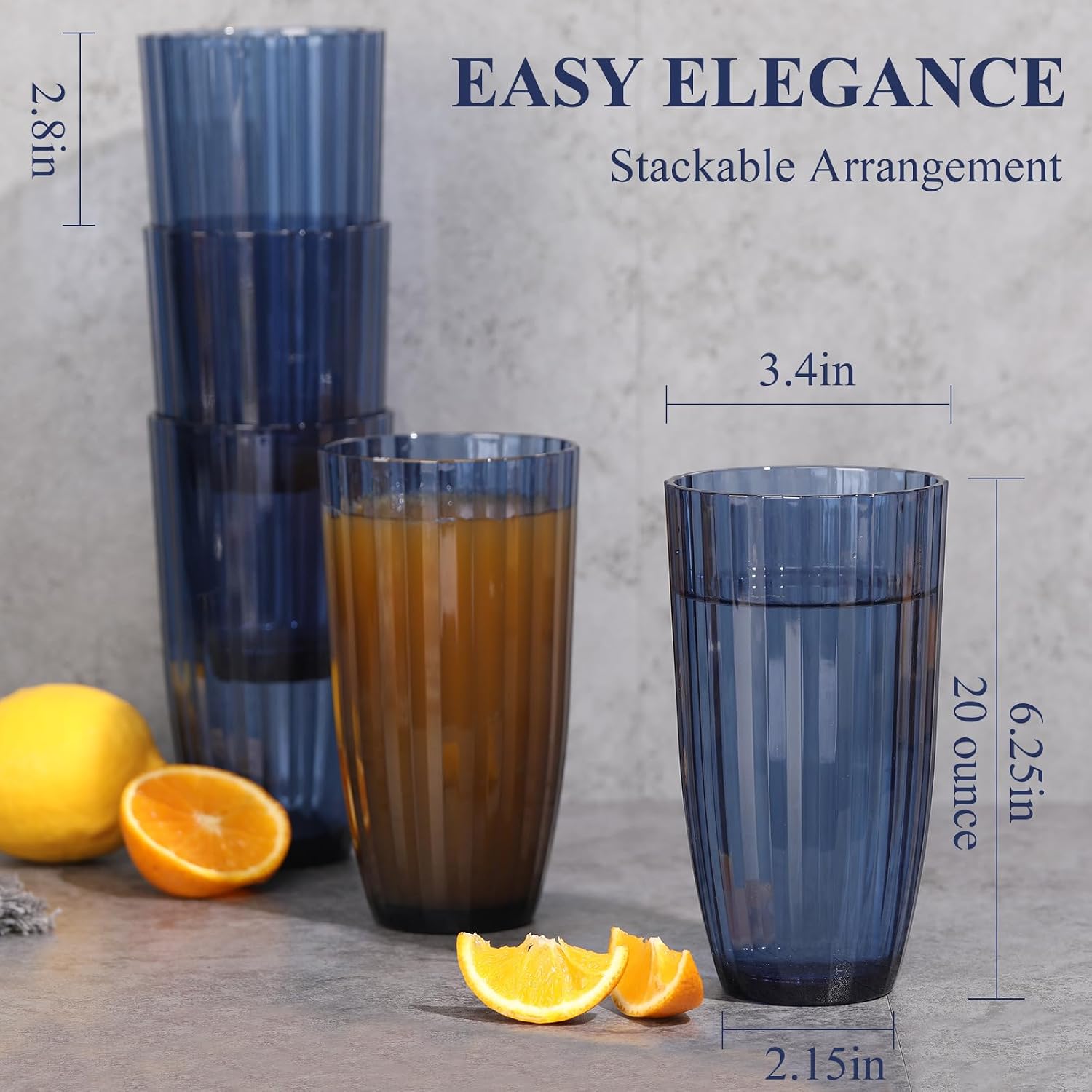 Acrylic Mixed Colors Highball Cups | Plastic Reusable Tumblers | 20oz (Set of 6) | Stackable | BPA-free Tumblers | Shatterproof | Top-rack Dishwasher Safe image 3