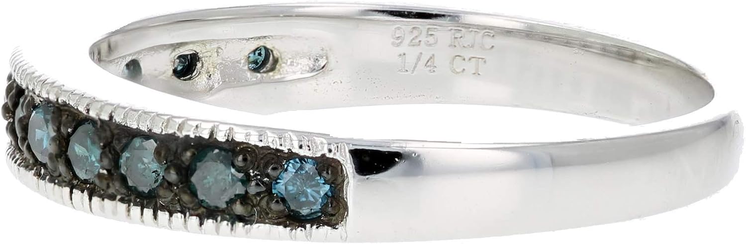 VIR JEWELS 1/4 cttw Blue Diamond Ring Wedding Band with Milgrain .925 Sterling Silver image 2