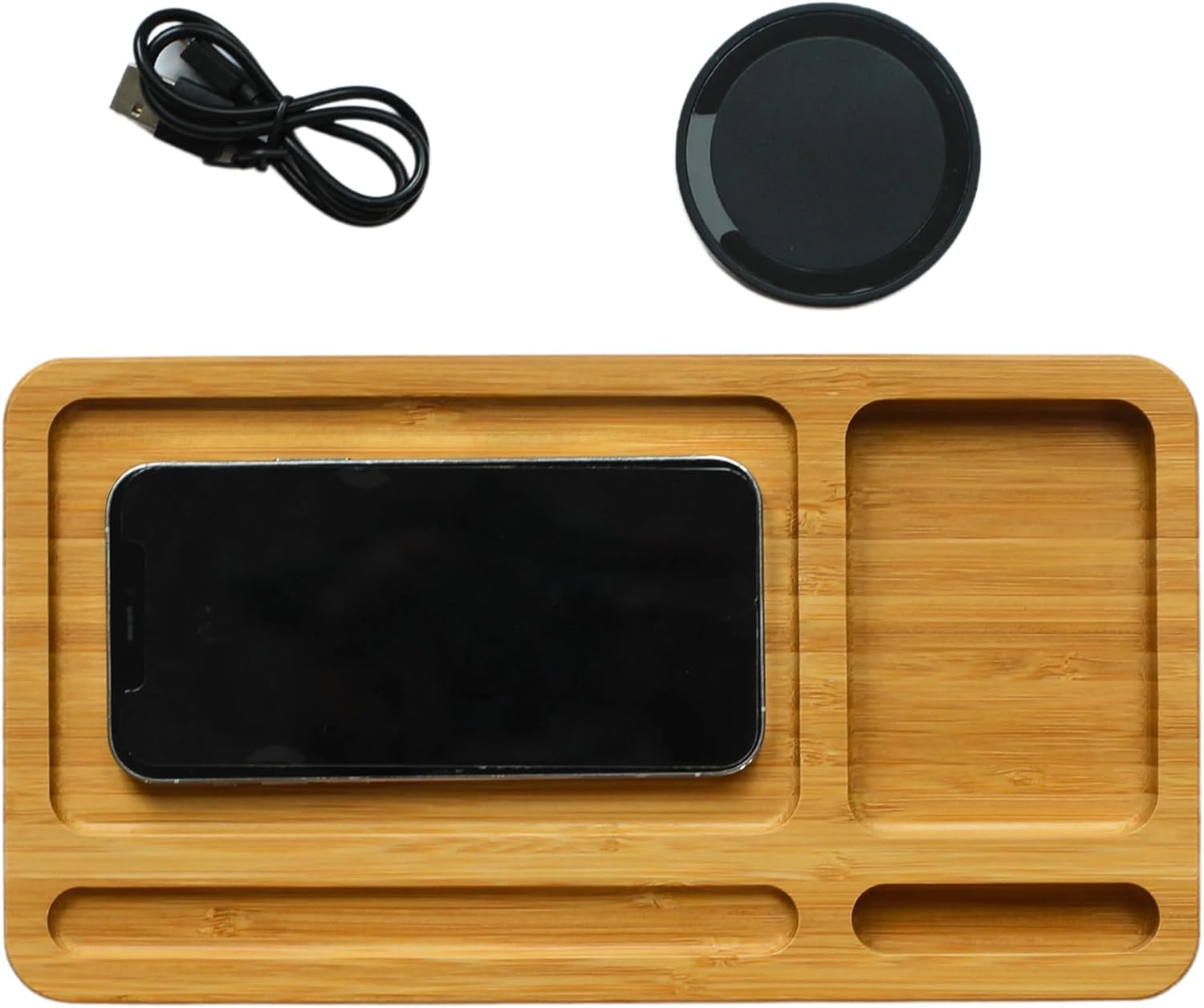 Creative Gifts International Bamboo Wireless Charging Valet Docking Station | Phone Organizer Dock | Desk Charging Station | Eco Friendly Bamboo Design | Gift Ready