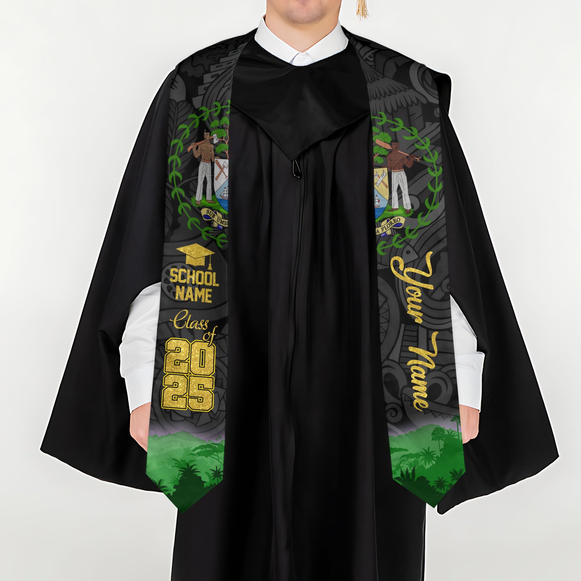 MonkeyVan Personalized Belize Graduation Stole, Belize Graduation Sash, Belizean Flag Graduation 2025 Stole, Class of 2025 Bl5