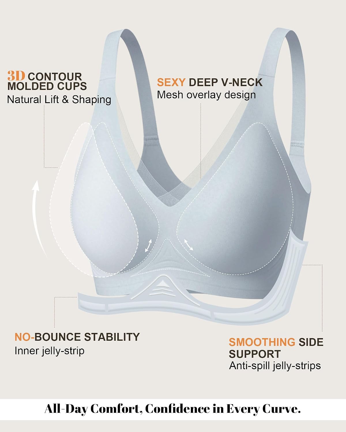 As Fairy Wireless Bras for Women Deep V Jelly Mesh Push Up Bra image 4