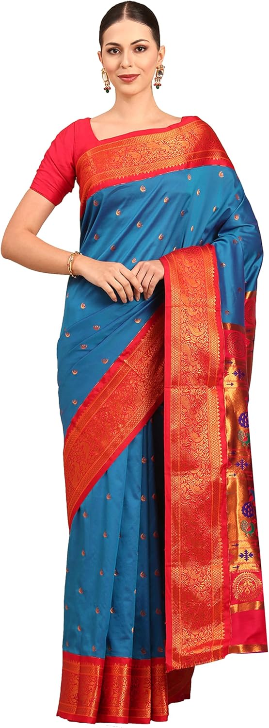 Women's Kadiyal Soft Silk Chandrakor Paithani Saree With Blouse Piece