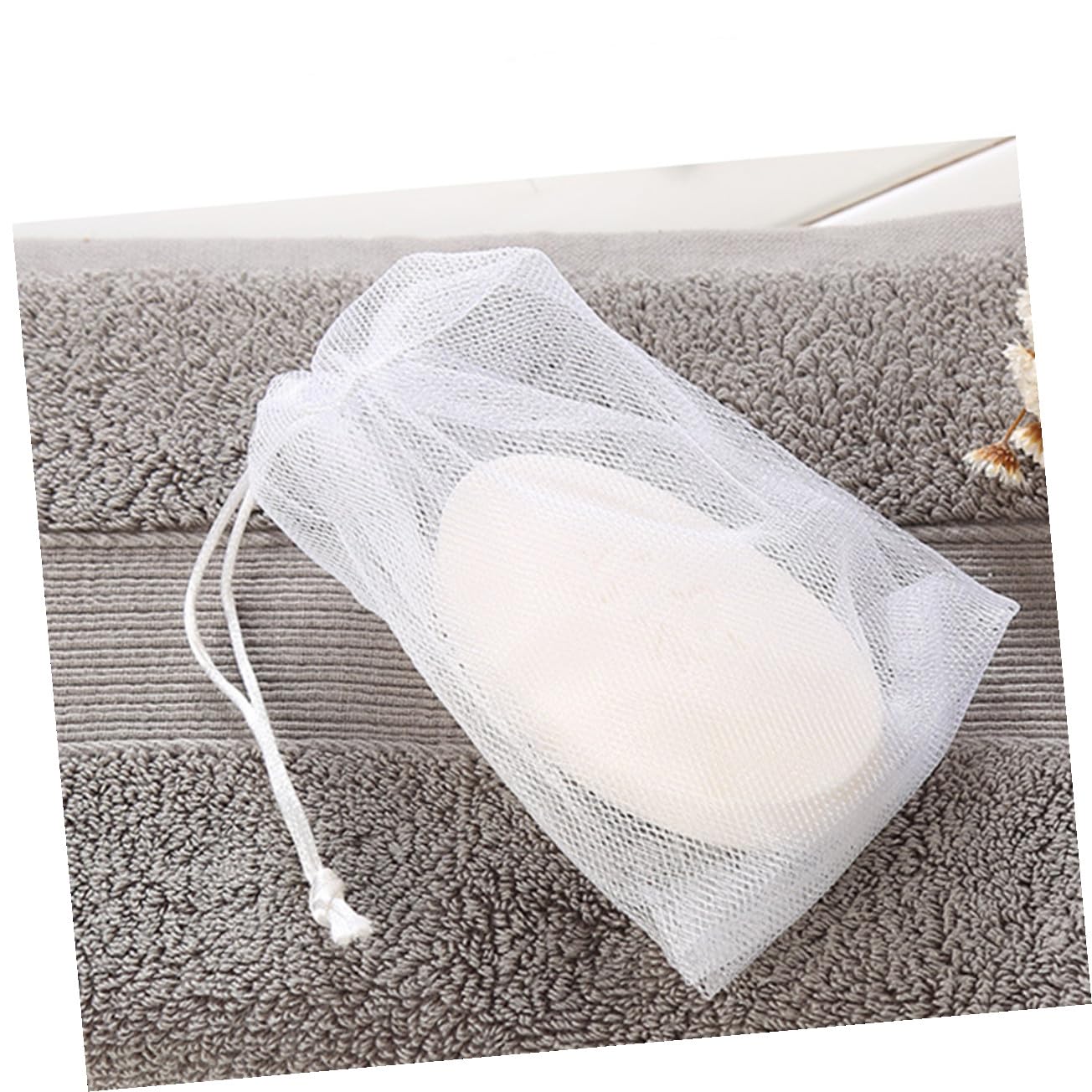 10Pcs Multi-purpose Foaming Mesh Soap Bags White for Facial and Body Cleansing Nets with Rope for Easy Hanging Handmade Soap Compatible Shower Foaming Nets