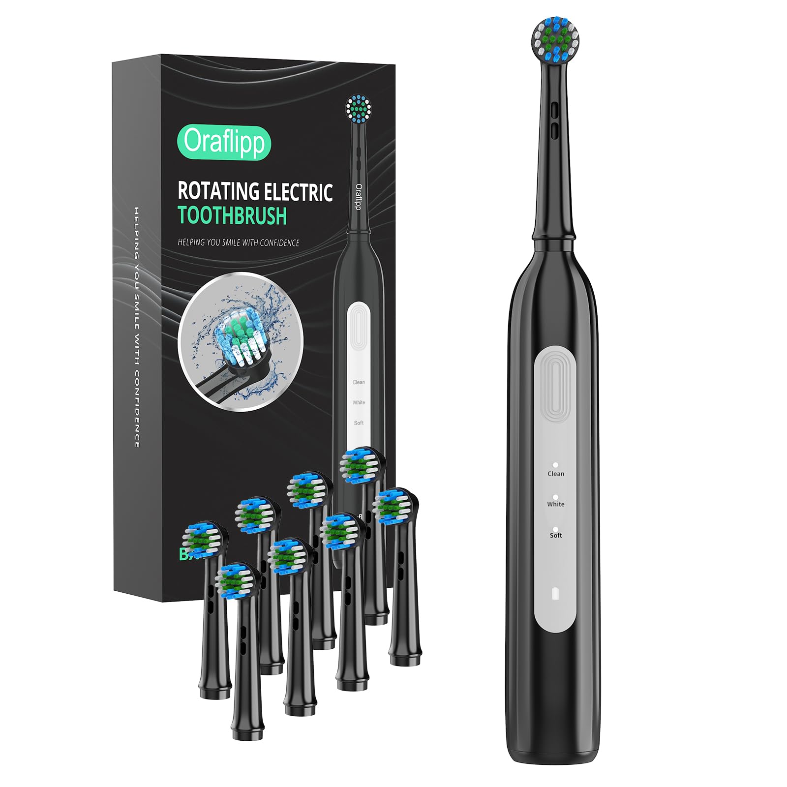 Rotating Electric Toothbrush - 3 Cleaning Modes, Smart Memory & 2-Minute Timer, Type-C Rechargeable Sonic Toothbrush with Low Battery Alert, Includes 8 Replacement Brush Head (Black)-image-33