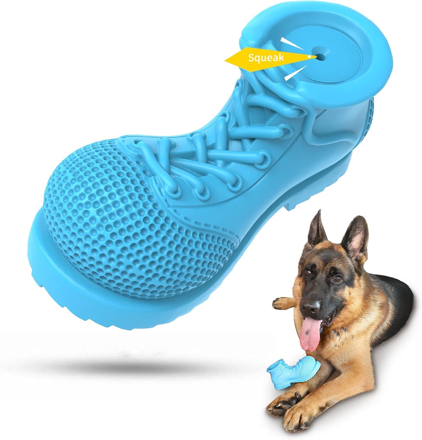 Dog Chew Toys, Rubber Dog Squeaky Chew Toys,Reduces Plaque & Tartar Teeth Cleaning Chew Toys, Tough Tear-Resistant Shoe Shape Dog Toys for Small Medium Dog(Blue)