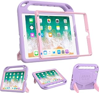 BMOUO Kids Case for iPad 6th/5th Generation (iPad 9.7-inch, 2017/2018), iPad 9.7/Air 2 Cas e with Screen Protector, Shockproof Handle Stand iPad 6th 5th Generation Case for Kids, Light Purple and Pink