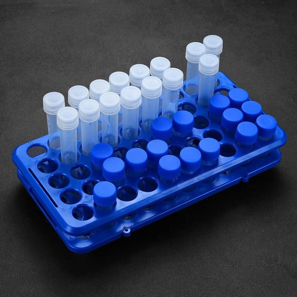 Estante de tubo de prueba de acrílico, Estante de tubos ensayo plástico azul, 50 agujeros desmontables for 5/10/15 ml, 9,8x5,1x2 pulgadas