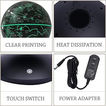 6 Magnetic Levitation Floating Globe Anti Gravity Rotating Constellation Ball with LED Light Display Globe for Children Educational Gift Home Office Desk Decor (Black)