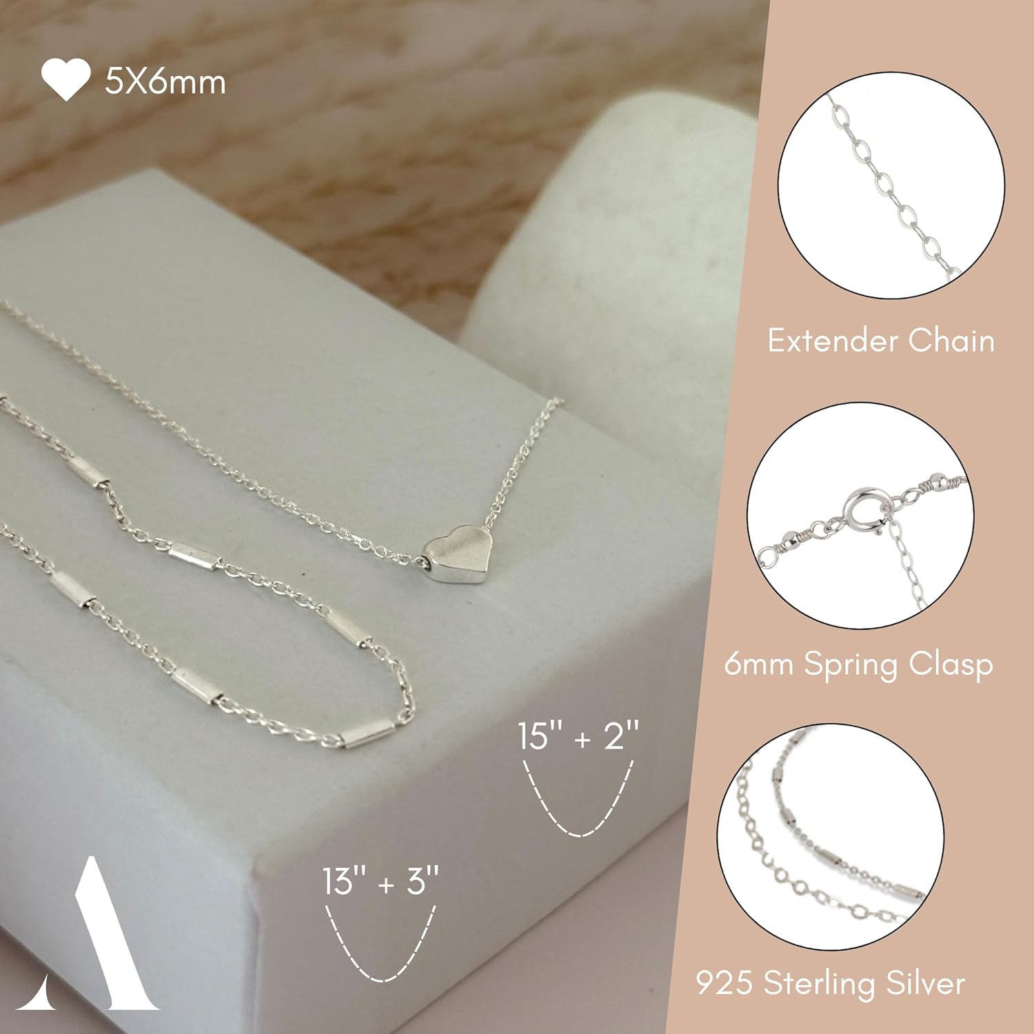 Annika Bella Silver Necklace Stack, Heart Necklace, 925 Tubes Chain Choker, Minimalist Chokers for Women, Valentines Day Gifts
