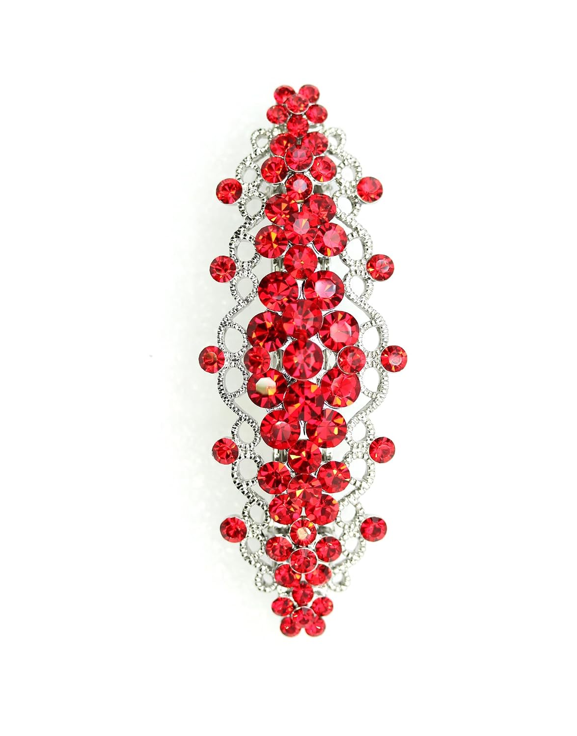 Faship Gorgeous Red Rhinestone Crystal Floral Hair Barrette