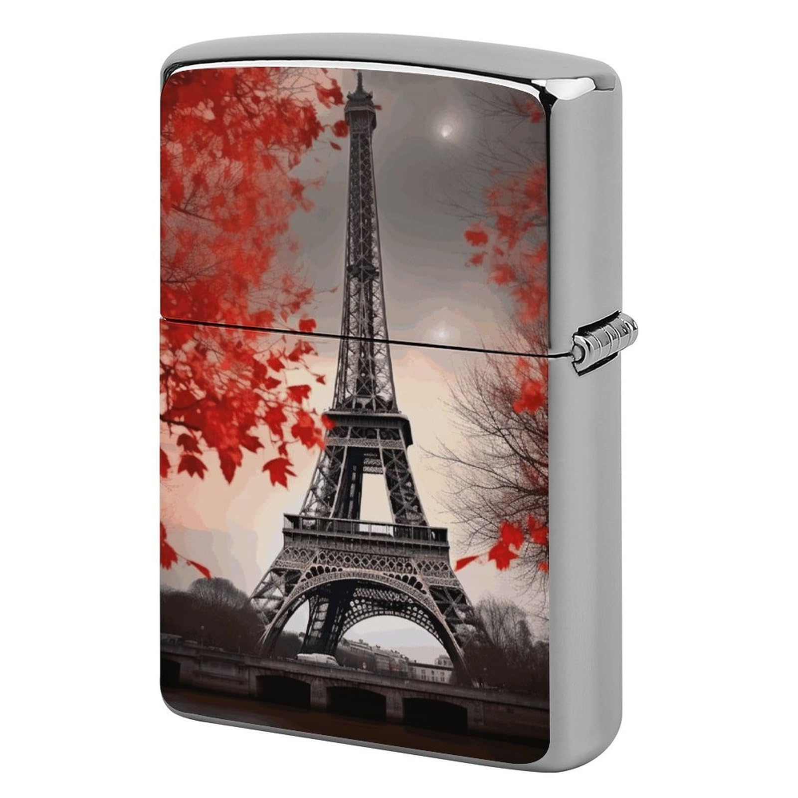 Eiffel Tower Autumn Leaves Lighter Case Vintage Metal Lighter Cover Reusable Lighter Protective Sleeve Unique Design Personalized Lighter Sleeve Holder Against Dust and Scratches