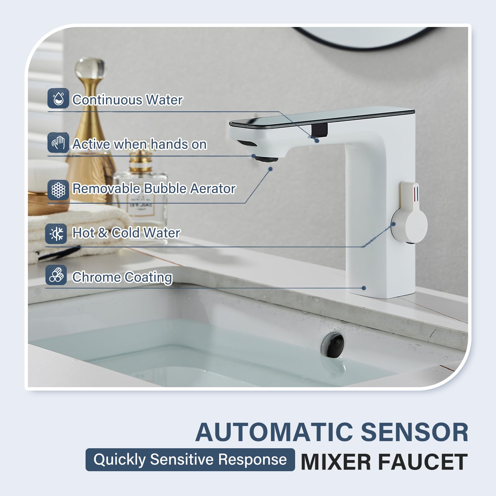 Automatischer Infrarot-Wasserhahn, Mischbatterie für kaltes und warmes Wasser, für Waschbecken, Wasserhahn mit Infrarot-Sensor für Badezimmer