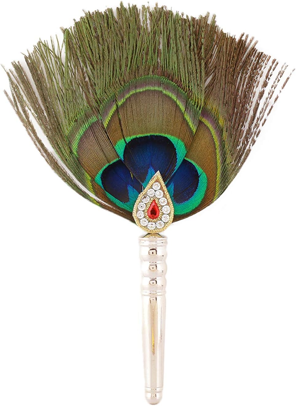 Osasbazaar Pure Silver Mor Pankh Peacock Feather for Puja, Temple at Home- 99% Pure - Purity Certified, Silver Color, Pack of 1