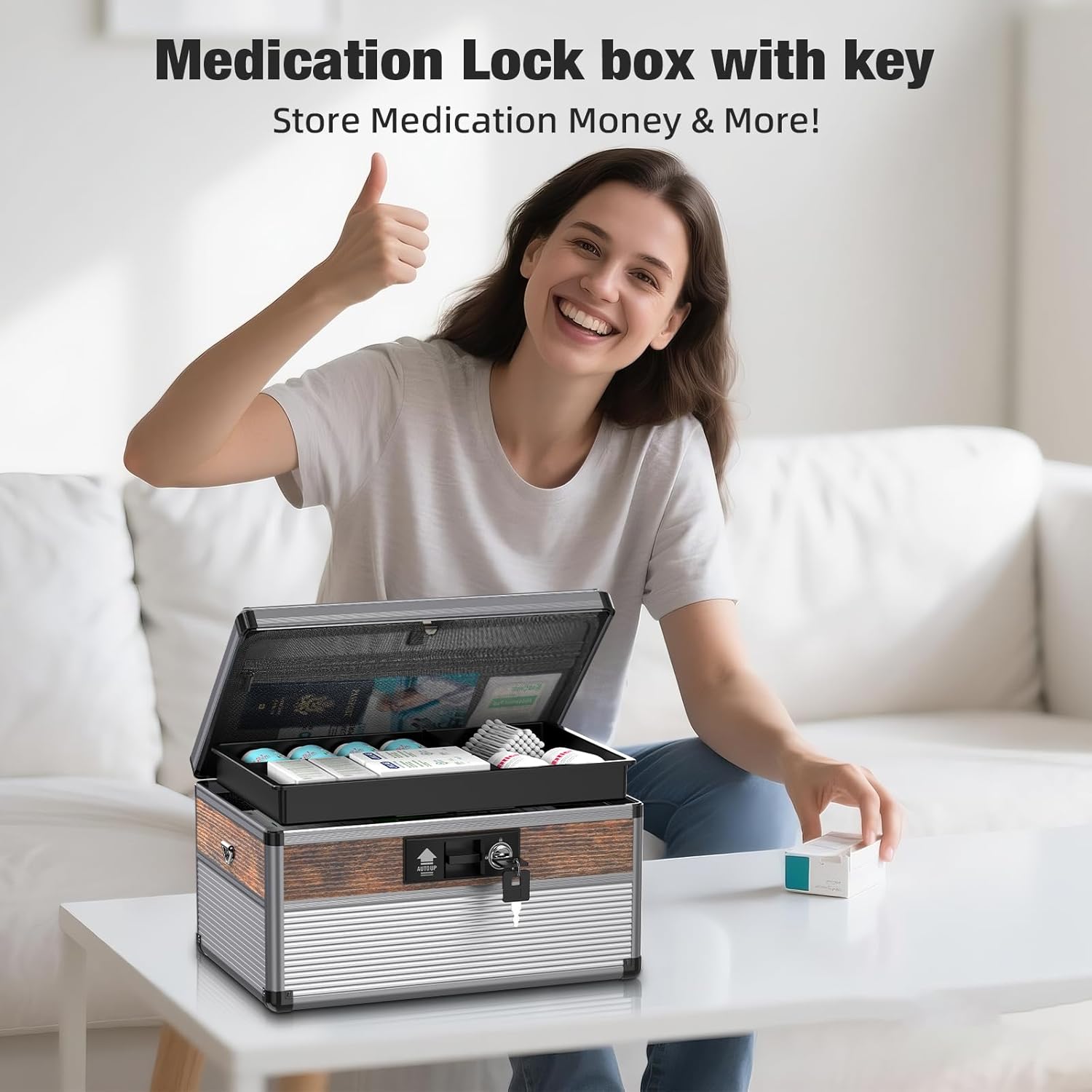 Glosen Medicine Lock Box,locking medicine box, Security Lock Boxes 【Large 14 x 8.85 x 7.5 Inch】 lock box, First Aid Key Safe Box,Lock Box for Medication