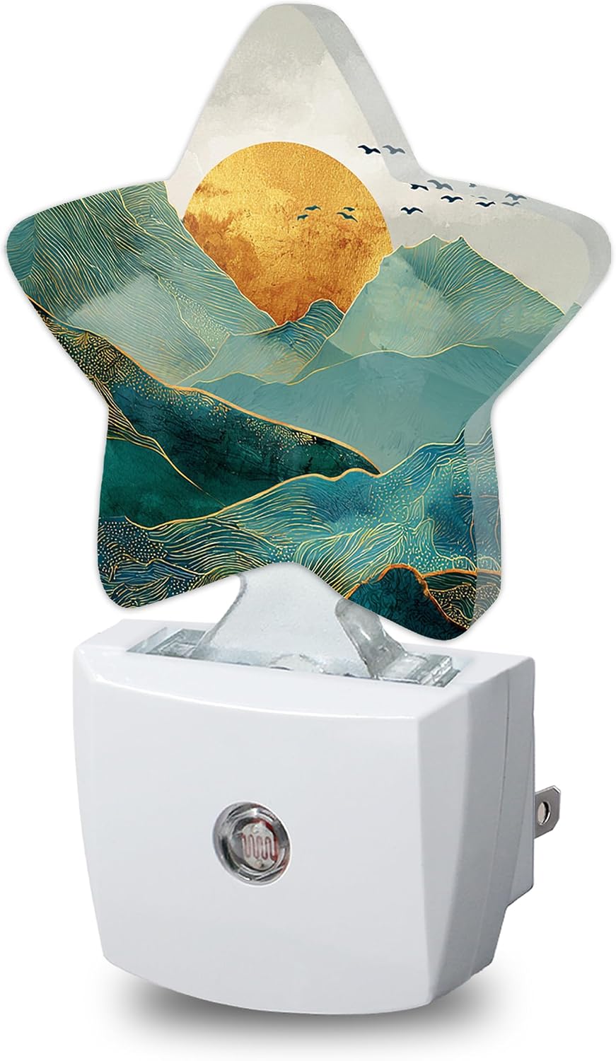 Mountain Sunset Plug in Star Night Light, Night Light with Sensor for Kids Nursery Bedroom, Decorative Soft Glow Lamp for Hallway Bathroom, Energy Saving