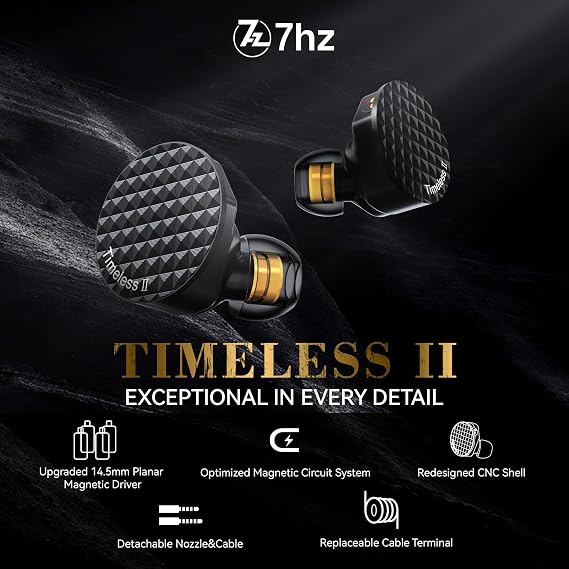 Linsoul 7Hz Timeless II Upgraded 14.5mm Planar Magnetic Driver IEM | in Ear Monitor, Wired Earbuds, with Tunable Nozzle and 7N OCC IEM Cable for Musician Audiophile